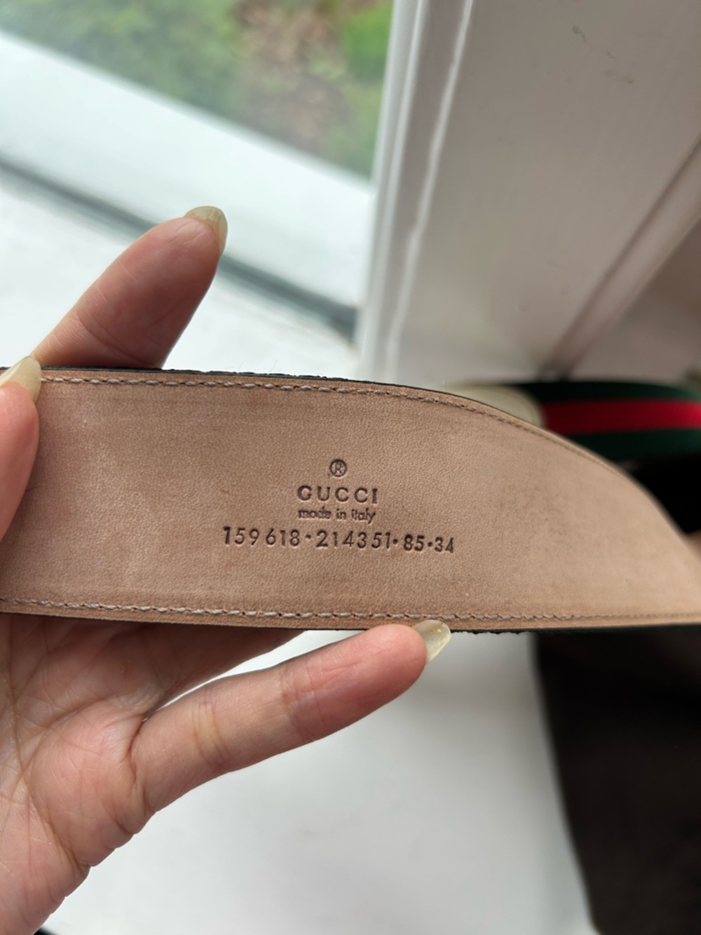 NWT Authentic Gucci Signature Web-Pebbled Leather Belt Size 85 Green Red White - Picture 7 of 7